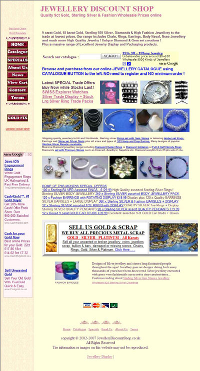 Jewellery Discount Shop of  Abridge Essex Index Page